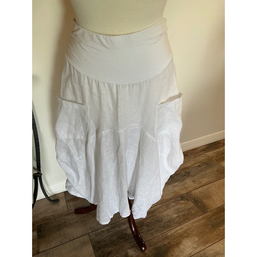 NWOT INIZIO MAGIC 2 POCKET LINEN WHITE BOHO HIPPIE LAGENLOOK ITALY size L